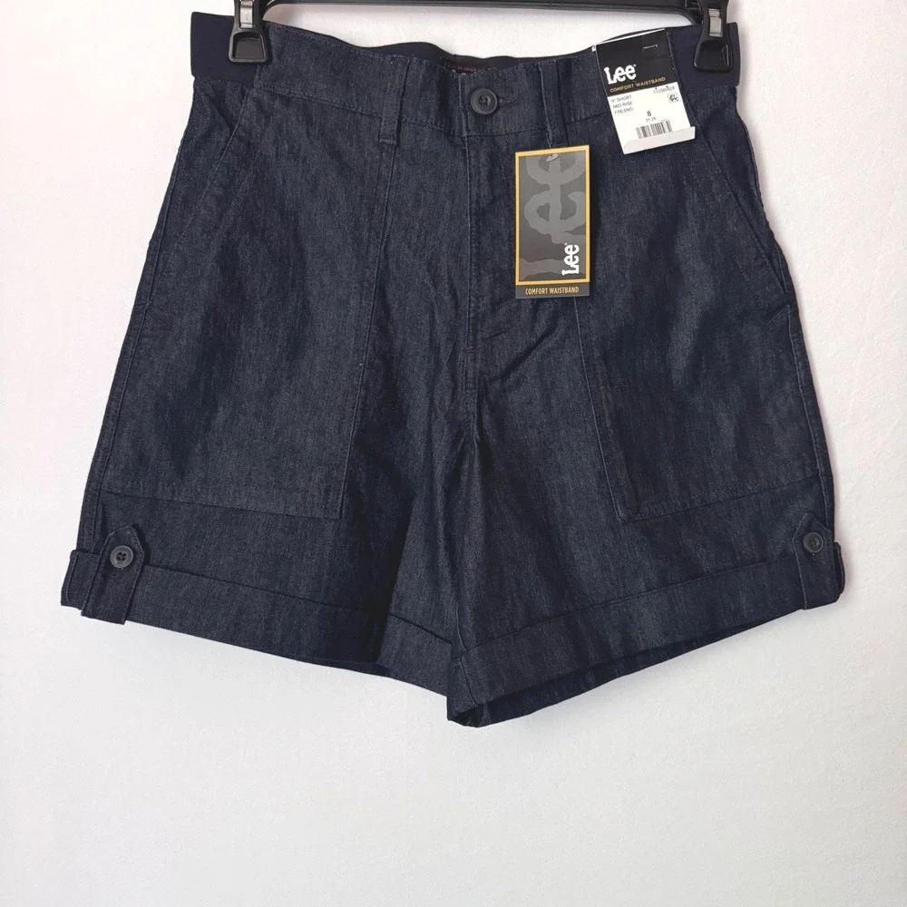 Lee Denim Short Mid Rise Women 8 Indigo Comfort Waistband